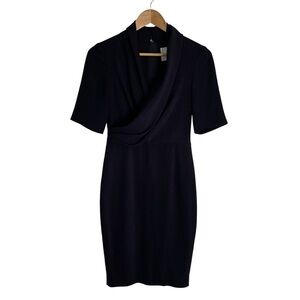 LK Bennett Dress Dr Lamarie Sheath ladies size 2 dark navy Draped Crepe preppy
